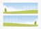 Vector Set of two banners with Summer landscape with Wind energy turbines
