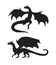 Vector set of two black dragons silhouette