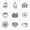 Vector Set of Ukraine Icons. Kazak, Vodka, Village, Potato, Wicker Fence, Patriot, Sunflower, Cuisine, Dumplings.