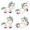 Vector set of unicorns in four different poses.