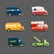 Vector set of urban vehicles featuring police car, ambulance, sc