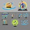 Vector set of various logos, smileys for repair, PC maintenance, laptop