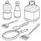 Vector set of vegetable oil, pan and flipper