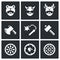 Vector Set of Viking Weapons Icons. Head, Man, Helmet, Ax, Mace, Hammer, Shield.