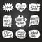 Vector set of vintage Back to School in comic speech bubbles on chalkboard. Educational labels with hand lettering.