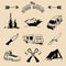 Vector set of vintage camping elements for logos, tourism emblems, badges. Retro signs collection of outdoor adventures.