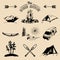 Vector set of vintage camping elements for logos, tourism emblems, badges. Retro signs collection of outdoor adventures.