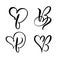 Vector Set of Vintage floral letter monogram B. Calligraphy element Valentine flourish. Hand drawn heart sign for page decoration