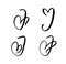 Vector Set of Vintage floral letter monogram J. Calligraphy element Valentine flourish. Hand drawn heart sign for page decoration