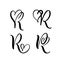 Vector Set of Vintage floral letter monogram R. Calligraphy element Valentine flourish. Hand drawn heart sign for page decoration