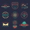 Vector set of vintage hipster logos. Retro icons collection of bicycle, moustache, camera etc