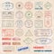 Vector set vintage postage stamps from countries all over world stamp different mail grunge postmark illustration.