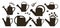 Vector set of watering cans silhouettes. Black and white garden equipment collection. Beautiful spring or summer home gardening