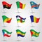 Vector set of waving flags central africa on silver pole and - icon of states