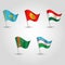 Vector set of waving flags central asia - icon of states kazakhstan, kyrgystan, tajikistan, uzbekistan,