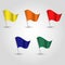 Vector set of waving flags on silver pole - yellow, orange, red, blue, green