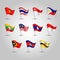 Vector set waving flags southeast asia on silver pole - icon of states brunei, cambodia, east timor, indonesia, laos, malaysia