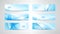 Vector set of wavy banners, blue wave web headers. Water vibrant abstract background, horizontal orientation