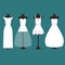 Vector set of wedding dresses in white and pink