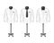 Vector set of white shirts with tie, bow-tie on stand, hanger, front view. Atelier, boutique, realistic fashion clothes