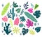 Vector set with wild tropical rainforest plants. Isolated elements.