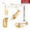 Vector set of wind musical instruments on white background