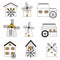 Vector set of windmills and watermills icons isolated on background