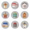 Vector set of windmills and watermills icons isolated on background