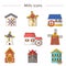 Vector set of windmills and watermills icons isolated on background