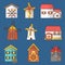 Vector set of windmills and watermills icons isolated on background