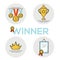 Vector set of winner badges. The concept of winning, victory, first place in the competition