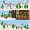 Vector set of winter fun posters, banners in flat style