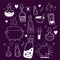 Vector set of witchcraft. witchs items are bottles with potions and love spells, magic ball and witchs cauldron, an