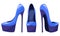 Vector set of women\\\'s blue platform shoes and high heels isolated on white