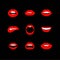 Vector set of women`s lips icons with red lipstick