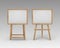 Vector Set of Wooden Brown Sienna Art Boards Easels with Mock Up Empty Blank Horizontal Canvases in Frame on