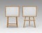 Vector Set of Wooden Brown Sienna Art Boards Easels with Mock Up Empty Blank Horizontal Canvases in Frame Isolated on