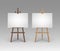 Vector Set of Wooden Brown Sienna Easels with Mock Up Empty Blank Horizontal Canvases on Background