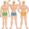 Vector set of young athletic guys in shorts