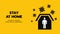 Vector of Shelter in Place or Stay at Home or Self Quarantine Yellow Background Sign with Virus. To Control Coronavirus or Covid-