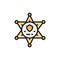 Vector sheriff star badge, police flat color line icon.