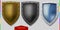 Vector shield icon set. Bronze, iron, glass (transparemcy in additional format only)