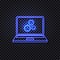 Vector Shining Blue Laptop with Gears Icon on the Screen, Isolated Illustration.