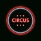 Vector Shining Circus Emblem, Neon Circles, Bright Red and White Lines.