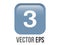 Vector shinny gradient blue keycap white digit three icon button