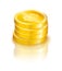 Vector shiny gold coins stack with dollar sign with reflection