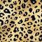 Vector shiny gold leopard skin abstract seamless pattern. Wild animal cheetah black spots on golden yellow metallic foil