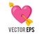 Vector shocking pink heart icon with yellow love cupid arrow