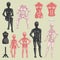 Vector shop beauty mannequin dummy doll model for fashion dress and plastic figure of human body doll illustration set