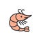 Vector shrimp flat color line icon. Isolated on white background